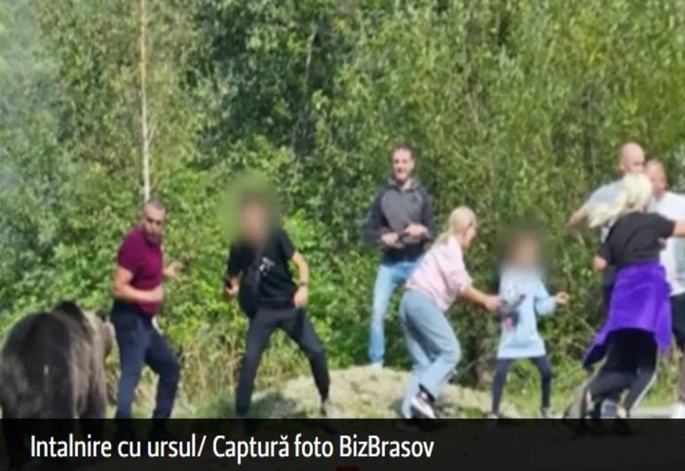 Inconștiență maximă pe Transfăgărășan! Un grup de turiști și-a adus copiii pentru o ședință foto improvizată cu ursul