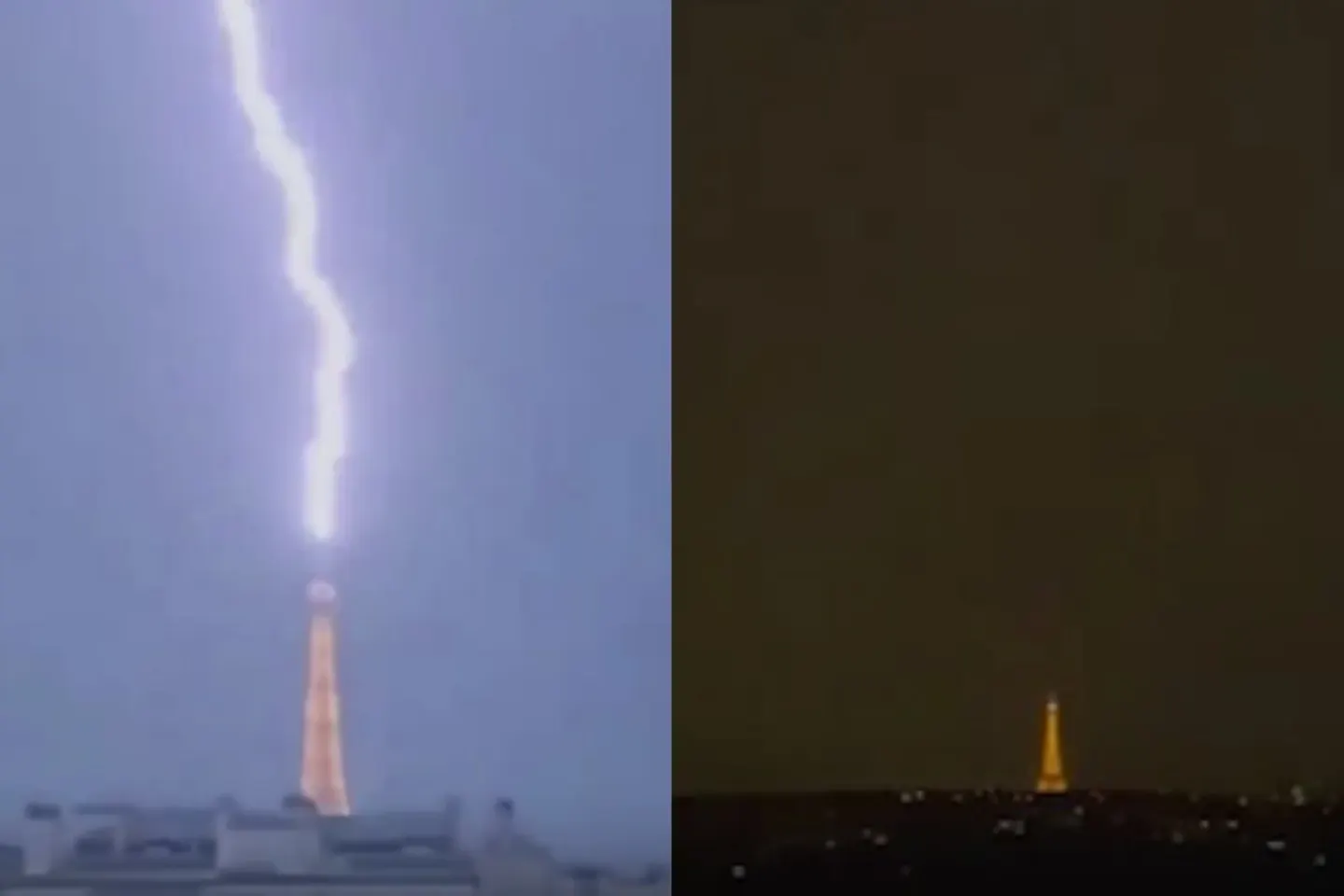 Imagini spectaculoase din Paris. Fulgerele au lovit Turnul Eiffel
