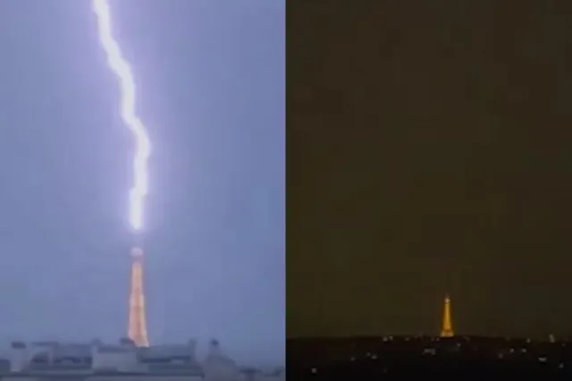 Imagini spectaculoase din Paris. Fulgerele au lovit Turnul Eiffel