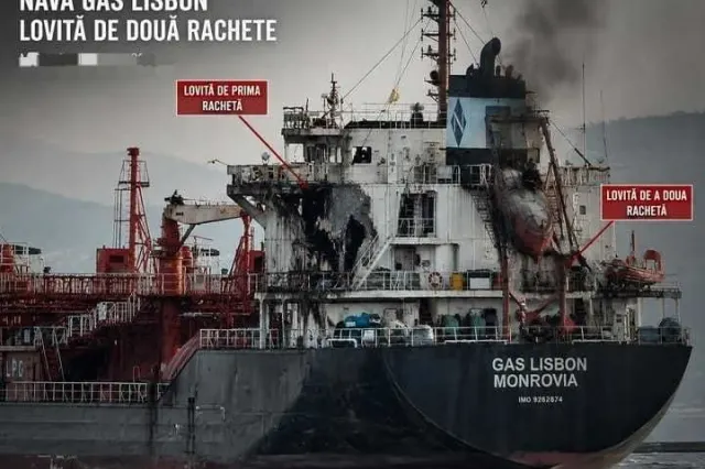 Incendiul de pe nava GAS LISBON s-a redus în intensitate. Autoritățile dau asigurări că nu există pericol pentru litoralul românesc